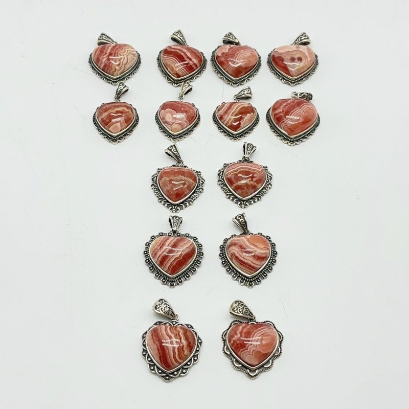 14 Pieces Sterling Silver Heart Rhodochrosite Different Styles Beautiful Pendant -Wholesale Crystals