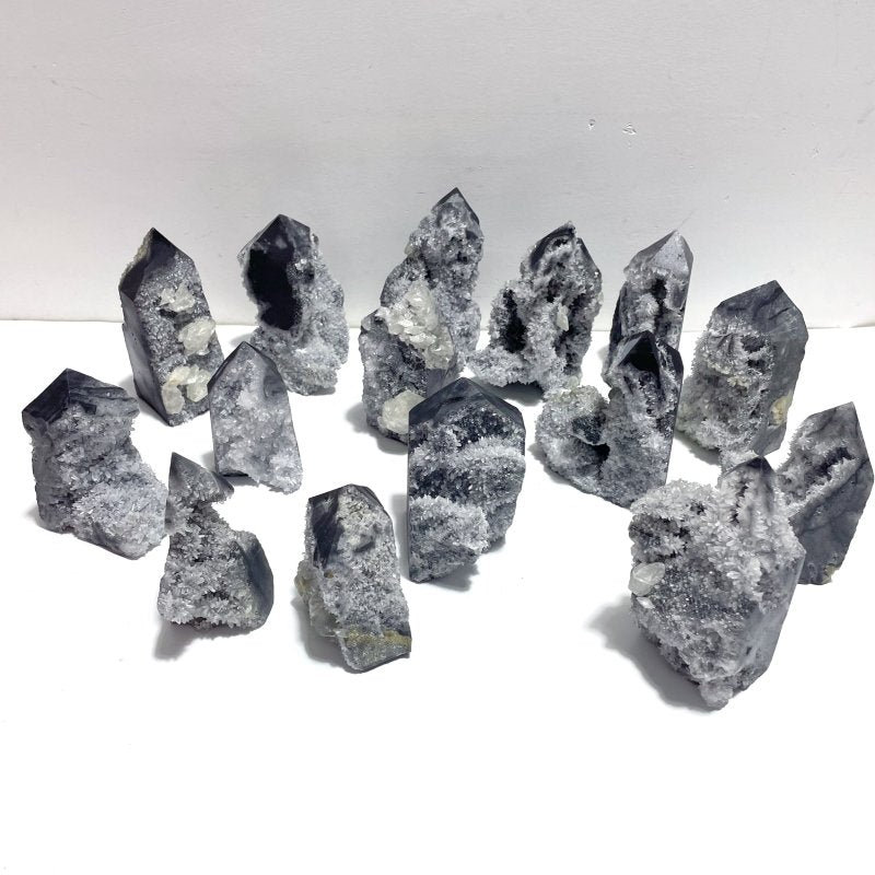 15 Pieces Black Clear Quartz Cluster Raw Side Point Tower - Wholesale Crystals