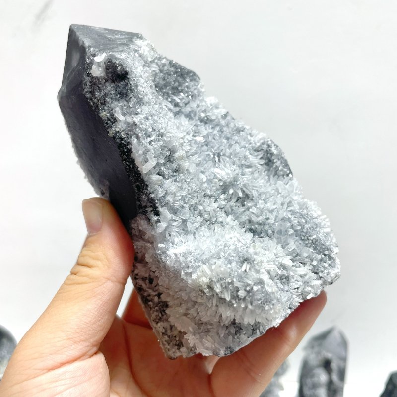 15 Pieces Black Clear Quartz Cluster Raw Side Point Tower - Wholesale Crystals