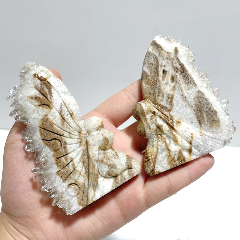 15 Pieces Clear Quartz Cluster Butterfly Fairy Carving - Wholesale Crystals