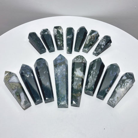 15 Pieces Druzy Moss Agate Geode Wand Points - Wholesale Crystals