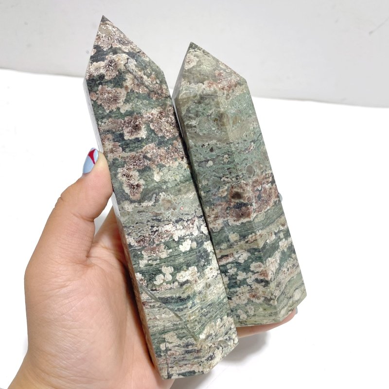 15 Pieces Green Sakura Flower Agate Point - Wholesale Crystals