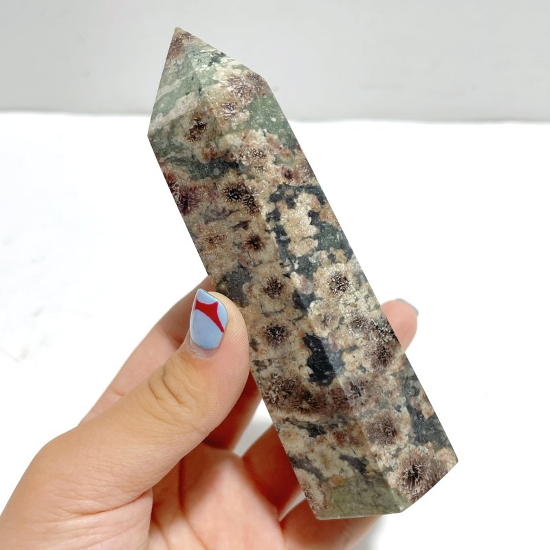 15 Pieces Green Sakura Flower Agate Point - Wholesale Crystals