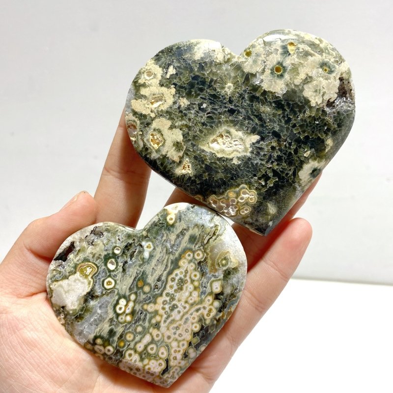 15 Pieces Large 8th Vein Ocean Jasper Heart 3 (Defect) - Wholesale Crystals