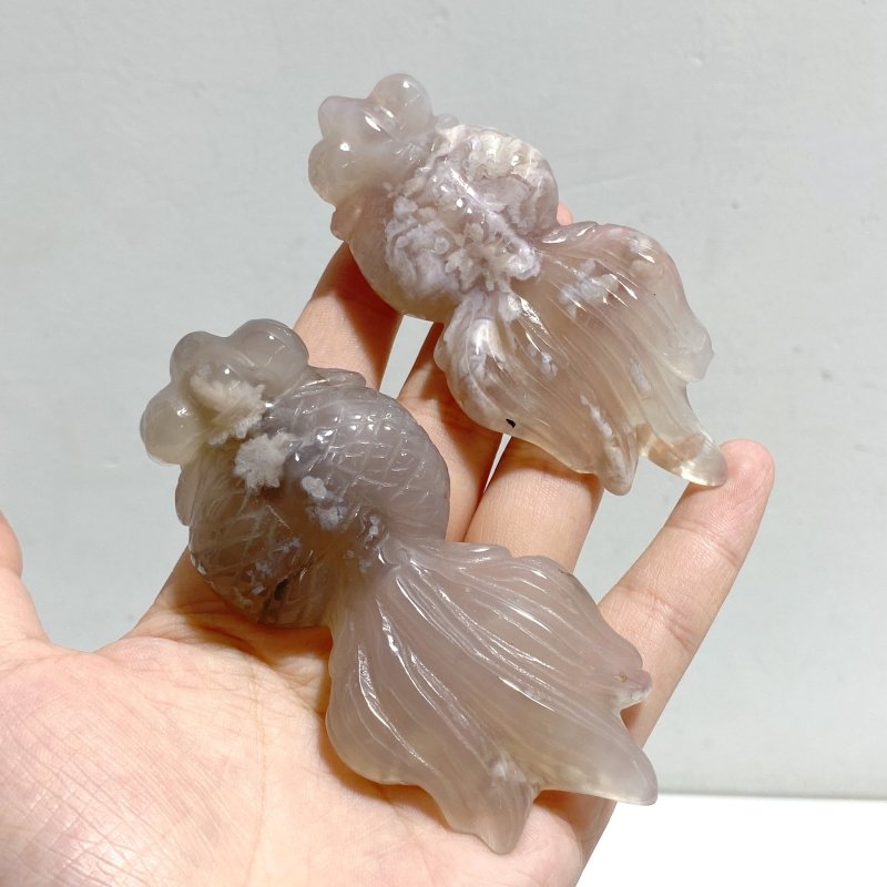 15 Pieces Sakura Flower Agate Goldfish Carving -Wholesale Crystals