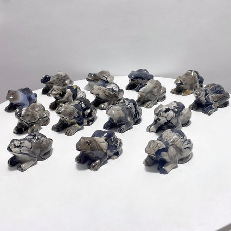 16 Pieces Volcano Agate Frog Carving(UV - Reactive) Closeout (Defective) - Wholesale Crystals