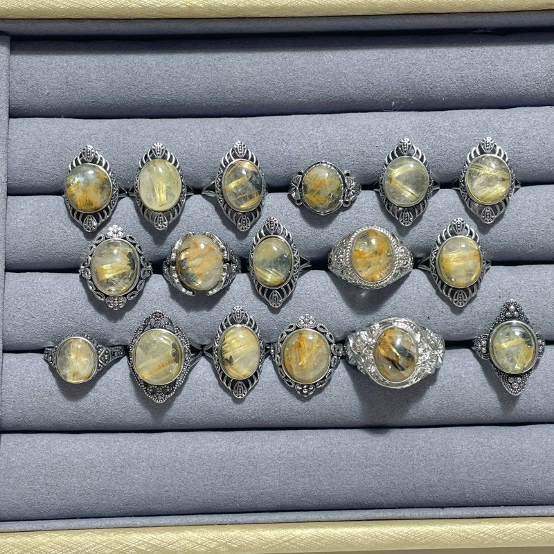 17 Pieces Golden Rutile Quartz Different Styles Ring - Wholesale Crystals