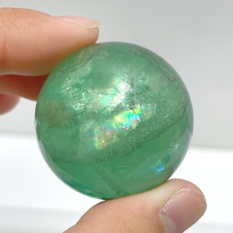 17 Pieces Green Fluorite Spheres With Rainbow - Wholesale Crystals