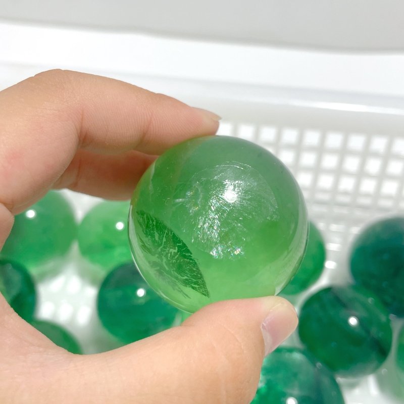 17 Pieces Green Fluorite Spheres With Rainbow - Wholesale Crystals