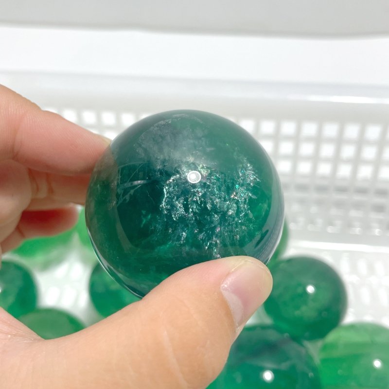 17 Pieces Green Fluorite Spheres With Rainbow - Wholesale Crystals