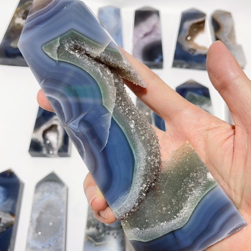 17 Pieces Large Four-sided Druzy Geode Agate Points -Wholesale Crystals