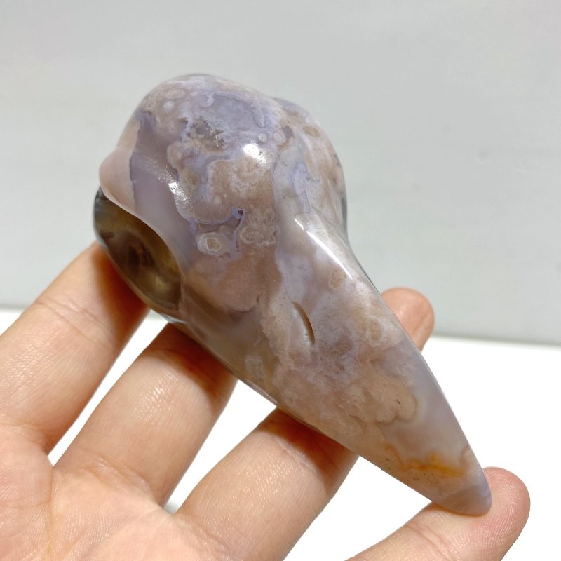 18 Pieces Sakura Flower Agate Crow Skull Carving - Wholesale Crystals