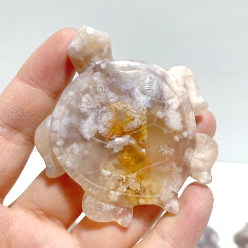 19 Pieces Beautiful Sakura Flower Agate Sea Turtle Carving - Wholesale Crystals