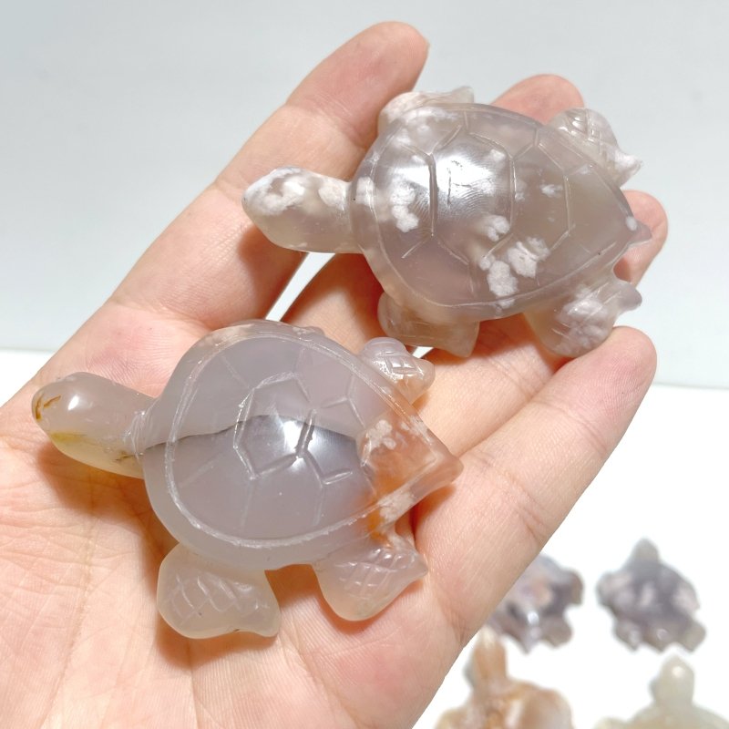 19 Pieces Beautiful Sakura Flower Agate Sea Turtle Carving - Wholesale Crystals