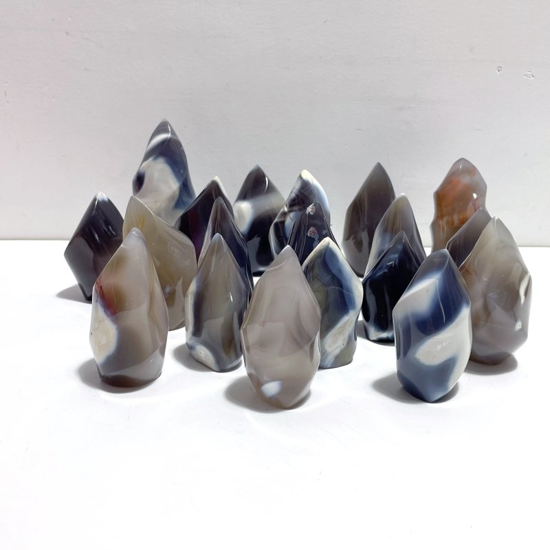 19 Pieces Black Orca Agate Flame Carving 2 - Wholesale Crystals