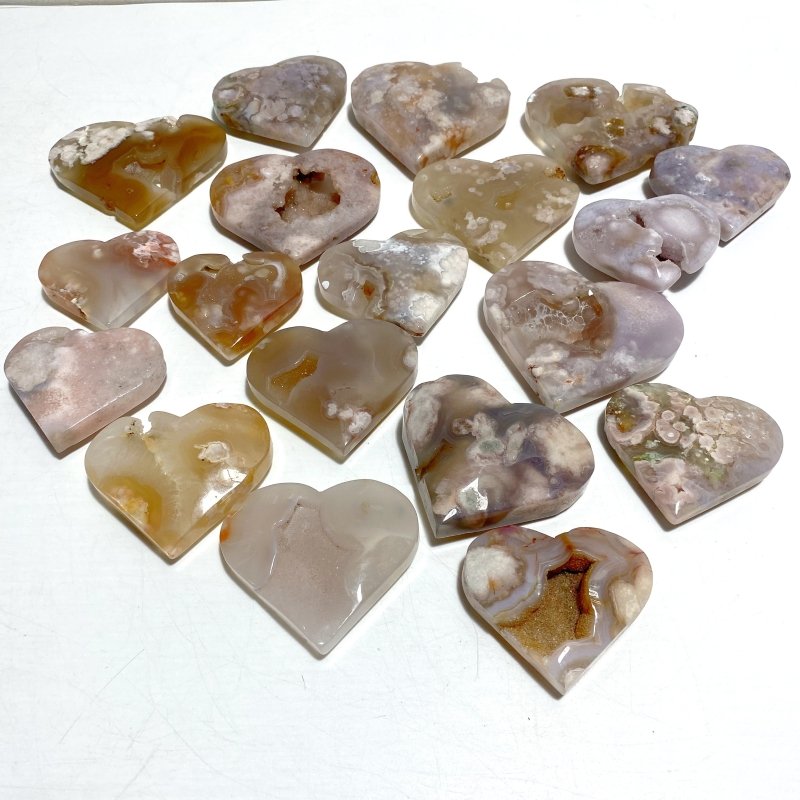 19 Pieces Geode Druzy Sakura Flower Agate Heart - Wholesale Crystals