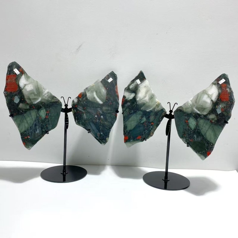 2 Pairs Africa Blood Stone Butterfly Wing Carving With Stand - Wholesale Crystals