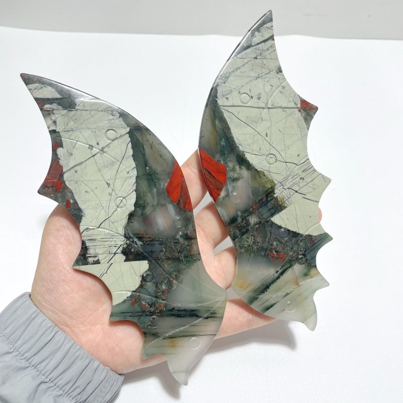 2 Pairs Africa Blood Stone Flying Dragon Wing With Stand - Wholesale Crystals