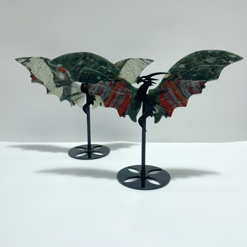 2 Pairs Africa Blood Stone Flying Dragon Wing With Stand - Wholesale Crystals