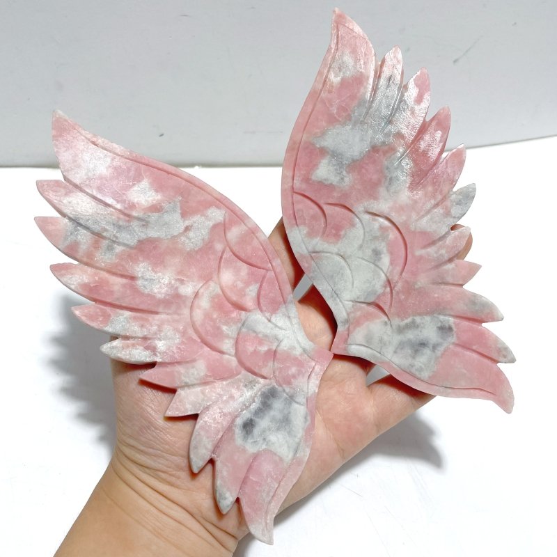 2 Pairs Angel Wing Carving With Stand Pink Opal Caribbean Calcite - Wholesale Crystals