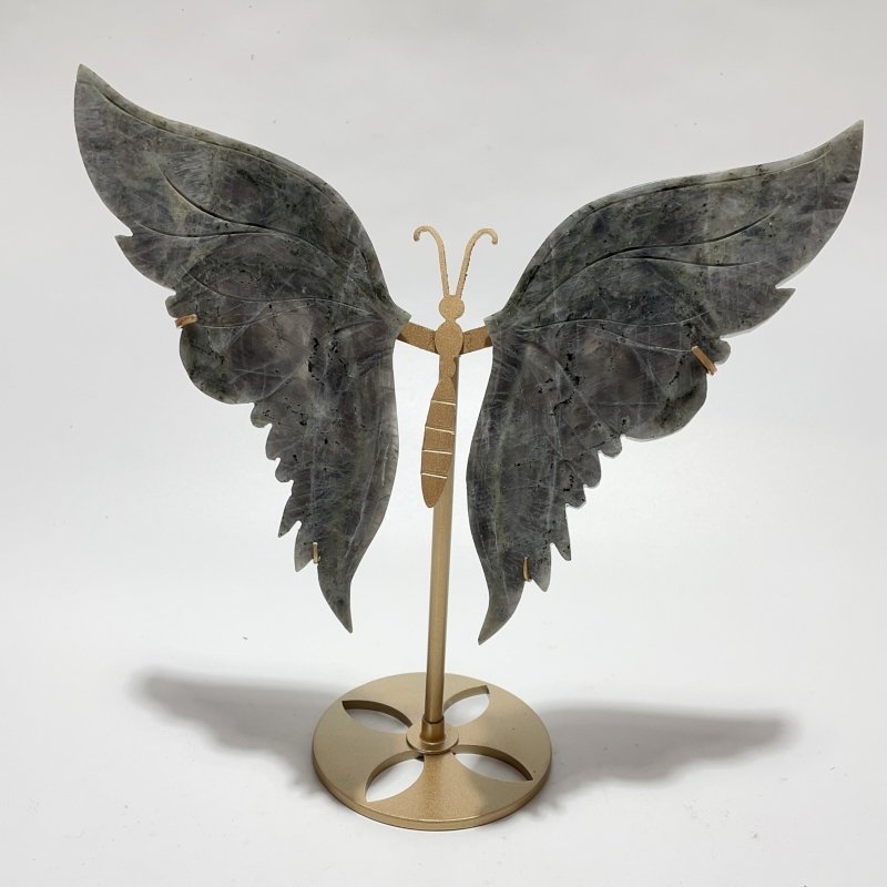 2 Pairs Butterfly Wing Carving With Stand Labradorite Crazy Agate - Wholesale Crystals