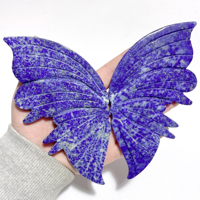 2 Pairs Delicate Lapis Lazuli Butterfly Wing Carving With Stand - Wholesale Crystals