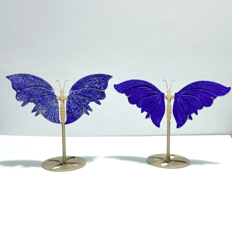 2 Pairs Delicate Lapis Lazuli Butterfly Wing Carving With Stand - Wholesale Crystals