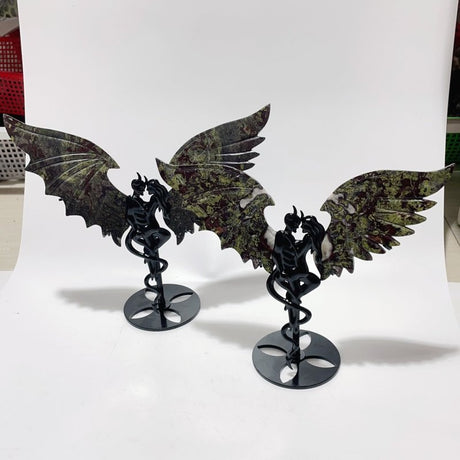2 Pairs Dragon Blood Stone Demon And Angel Wing Carving With Stand - Wholesale Crystals