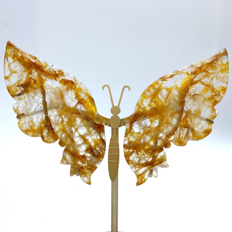 2 Pairs Fire Quartz Butterfly Wing Carving With Stand - Wholesale Crystals