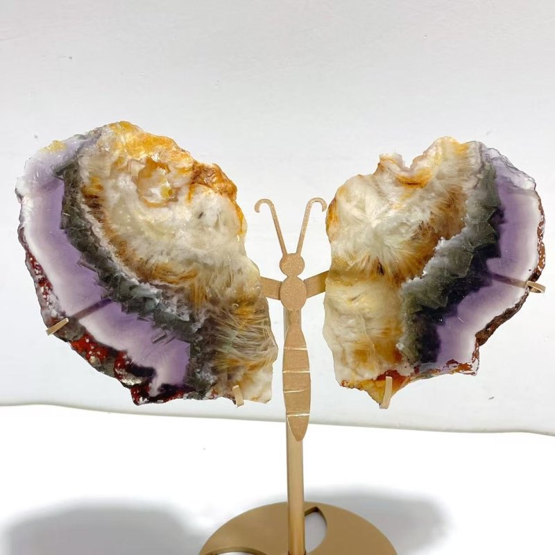 2 Pairs Fluorite Mixed Pyrite Butterfly Wing With Stand 2 - Wholesale Crystals