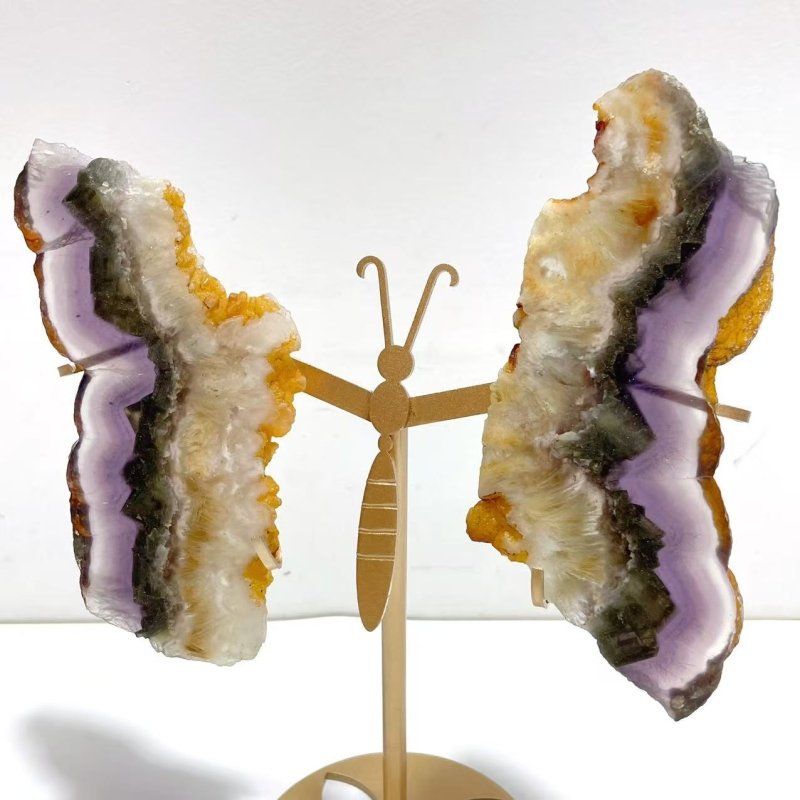2 Pairs Fluorite Mixed Pyrite Butterfly Wing With Stand 3 - Wholesale Crystals
