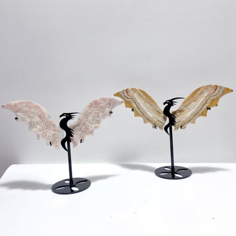 2 Pairs Flying Dragon Wing With Stand Crazy Agate Sakura Flower Agate - Wholesale Crystals