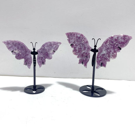 2 Pairs Lepidolite Butterfly Wing Carving With Stand - Wholesale Crystals