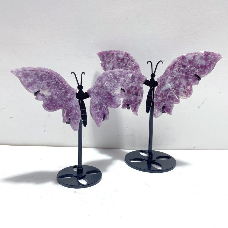 2 Pairs Lepidolite Butterfly Wing Carving With Stand - Wholesale Crystals