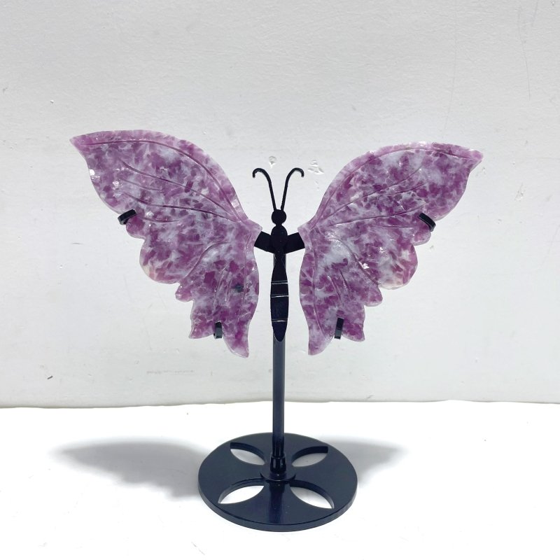 2 Pairs Lepidolite Butterfly Wing Carving With Stand - Wholesale Crystals
