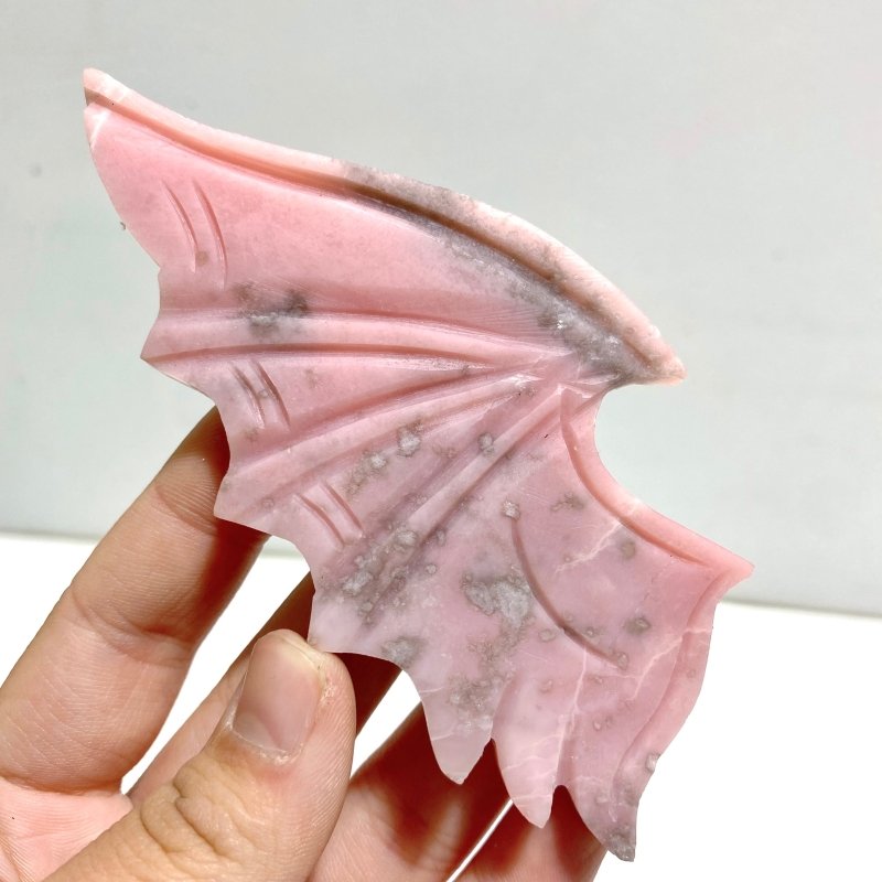 2 Pairs Pink Opal Demon Angel Wing Carving With Stand - Wholesale Crystals