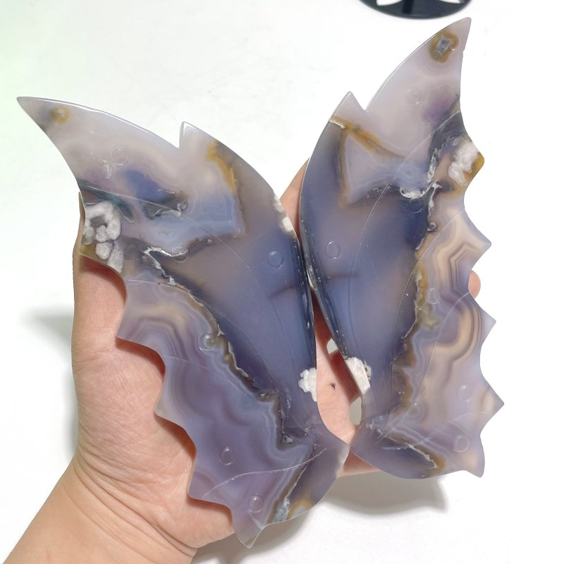 2 Pairs Stripe Agate Flying Dragon Wing With Stand - Wholesale Crystals
