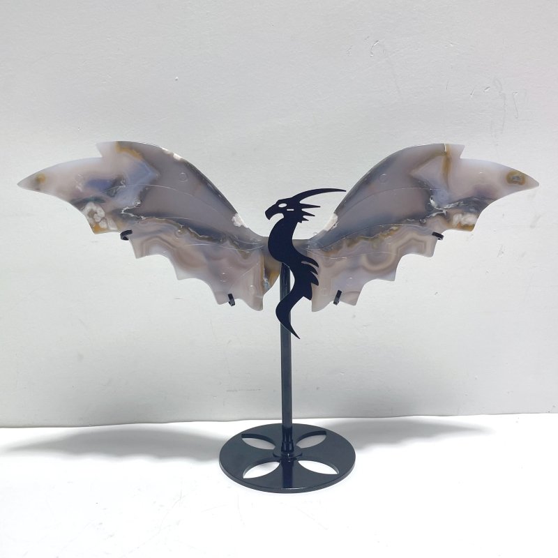 2 Pairs Stripe Agate Flying Dragon Wing With Stand - Wholesale Crystals