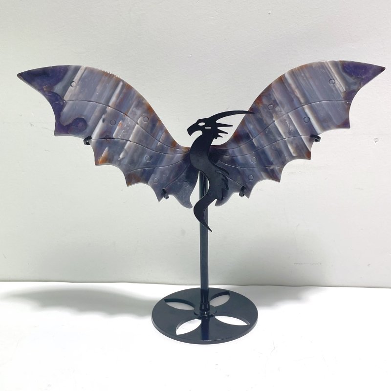 2 Pairs Stripe Agate Flying Dragon Wing With Stand - Wholesale Crystals
