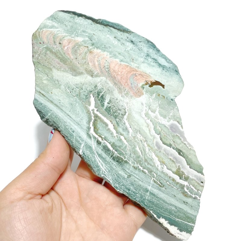2 Pairs Stripe Moss Agate Slab Angel Wing With Stand - Wholesale Crystals