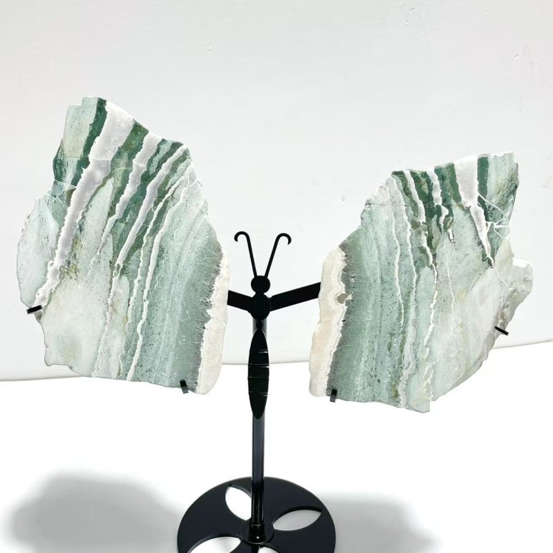 2 Pairs Stripe Moss Agate Slab Butterfly Wing With Stand - Wholesale Crystals