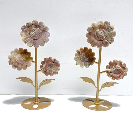 2 Pairs Sunstone Mixed Moonstone Sunflower Carving With Stand - Wholesale Crystals