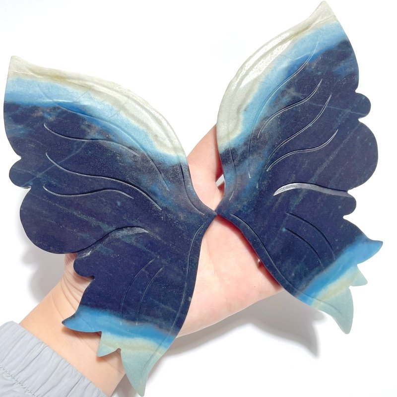 2 Pairs Trolleite Stone Butterfly Wing Carving With Stand - Wholesale Crystals