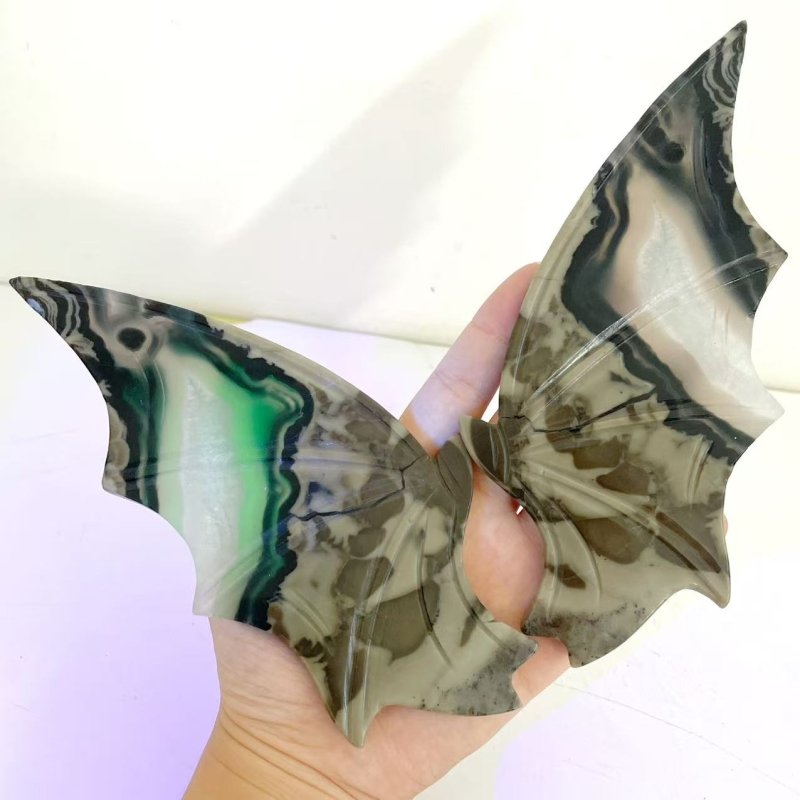 2 Pairs Volcano Agate Bat Wing With Stand (UV - Reactive) - Wholesale Crystals