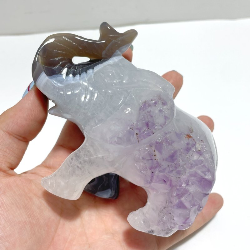 2 Pieces Amethyst Mixed Geode Agate Druzy Elephant Animal Carving A09 - Wholesale Crystals