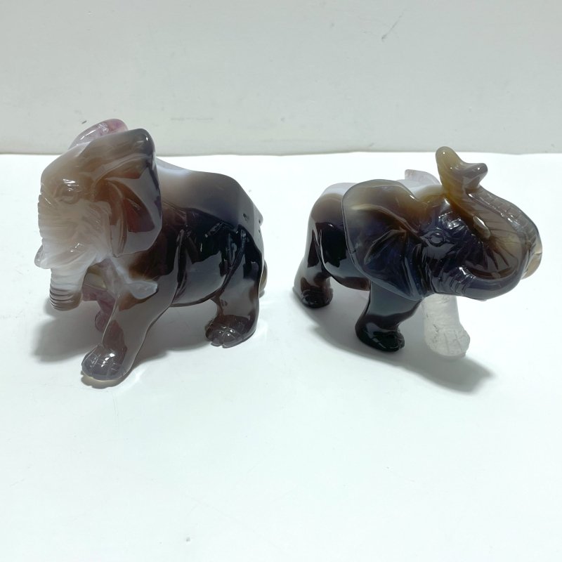 2 Pieces Amethyst Mixed Geode Agate Druzy Elephant Animal Carving A09 - Wholesale Crystals