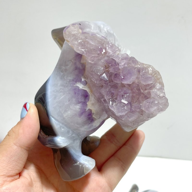 2 Pieces Amethyst Mixed Geode Agate Druzy Elephant Animal Carving A09 - Wholesale Crystals