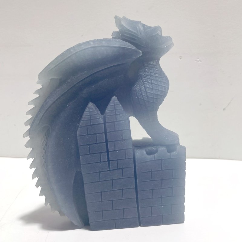 2 Pieces Beautiful Blue Angelite Flying Dragon Castle Carving - Wholesale Crystals