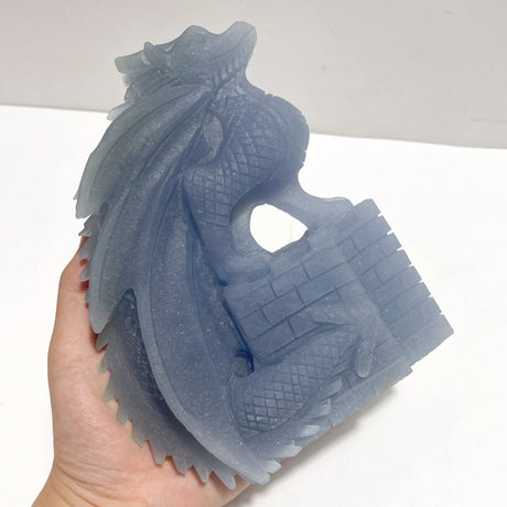 2 Pieces Beautiful Blue Angelite Flying Dragon Castle Carving - Wholesale Crystals