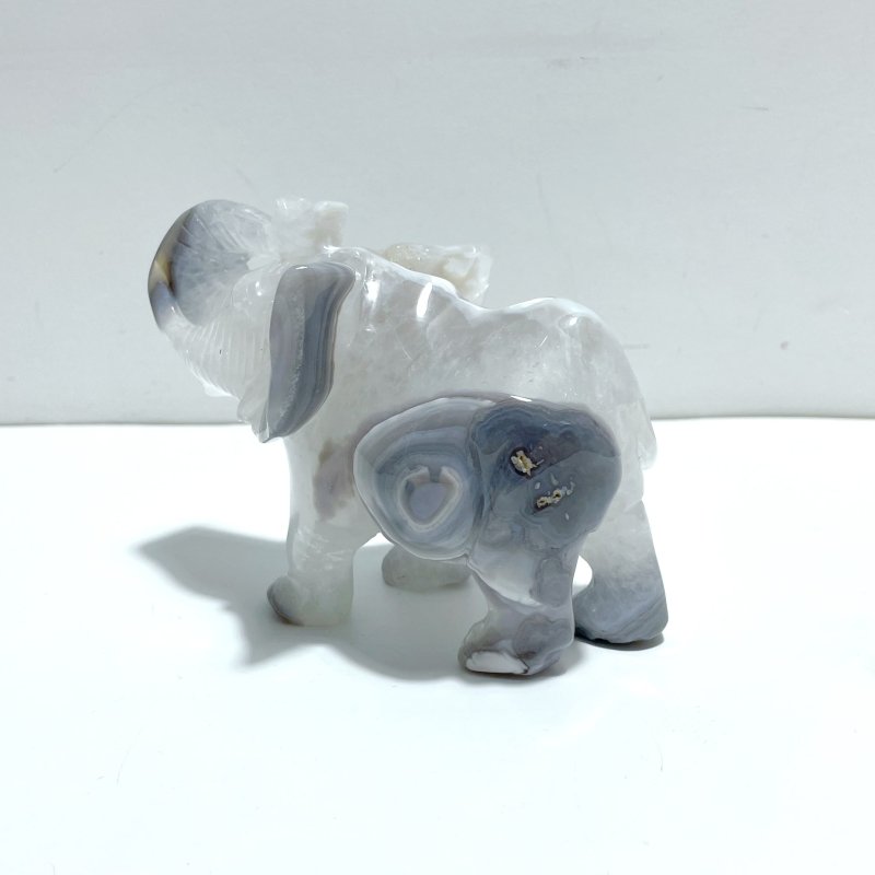2 Pieces Beautiful Geode Agate Druzy Elephant Carving - Wholesale Crystals